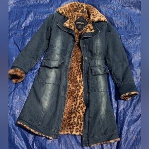 Denim furry coat